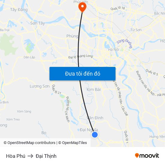 Hòa Phú to Đại Thịnh map