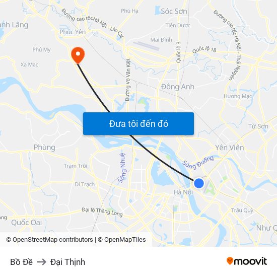 Bồ Đề to Đại Thịnh map