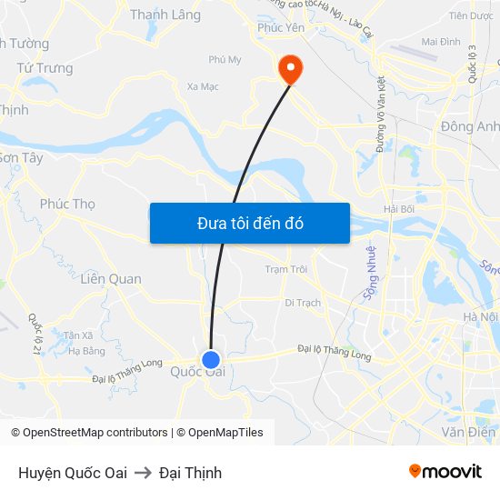 Huyện Quốc Oai to Đại Thịnh map