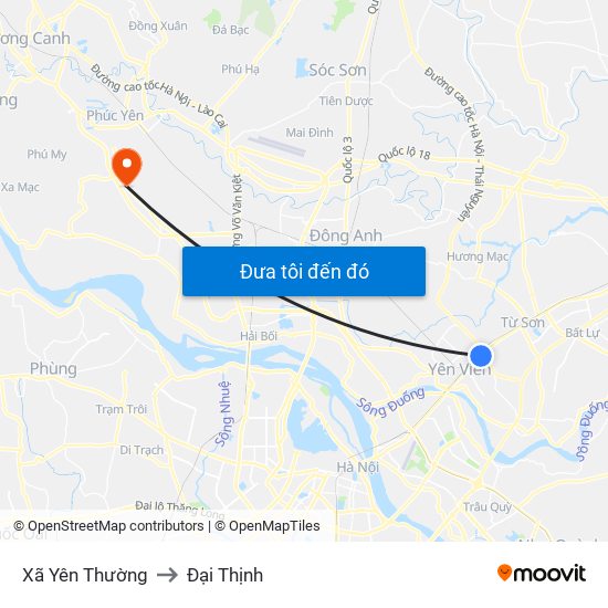 Xã Yên Thường to Đại Thịnh map