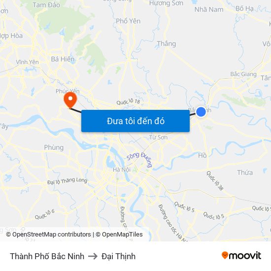 Thành Phố Bắc Ninh to Đại Thịnh map