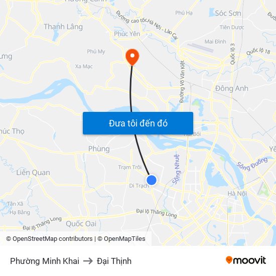 Phường Minh Khai to Đại Thịnh map