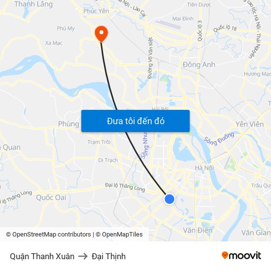 Quận Thanh Xuân to Đại Thịnh map