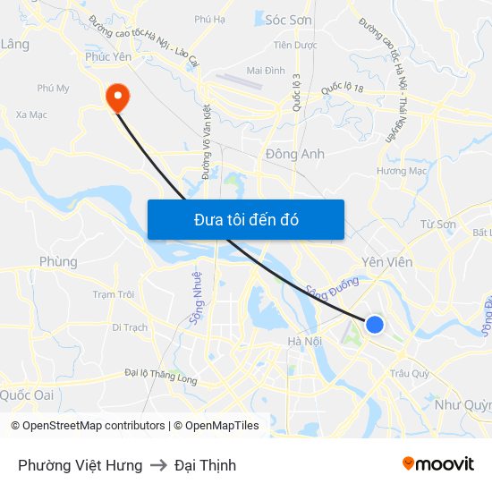 Phường Việt Hưng to Đại Thịnh map