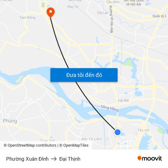 Phường Xuân Đỉnh to Đại Thịnh map