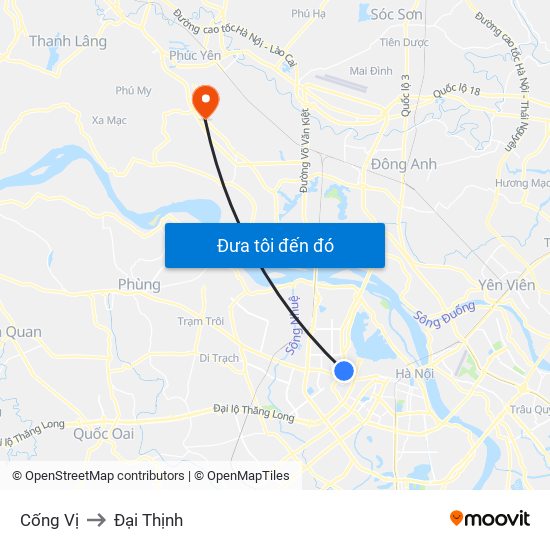 Cống Vị to Đại Thịnh map