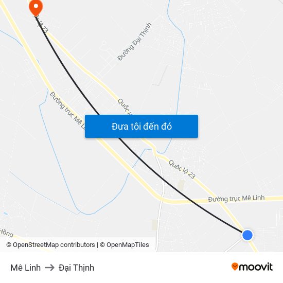 Mê Linh to Đại Thịnh map