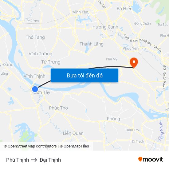 Phú Thịnh to Đại Thịnh map