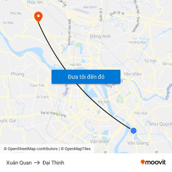 Xuân Quan to Đại Thịnh map