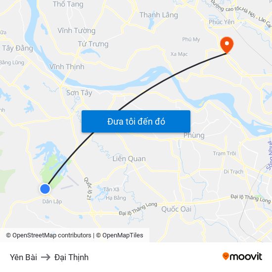 Yên Bài to Đại Thịnh map