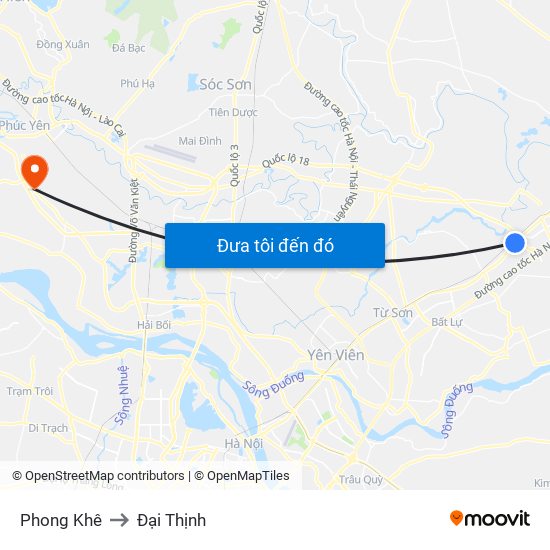 Phong Khê to Đại Thịnh map