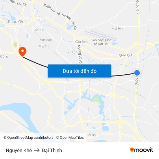 Nguyên Khê to Đại Thịnh map