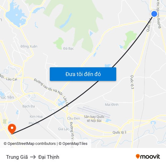 Trung Giã to Đại Thịnh map