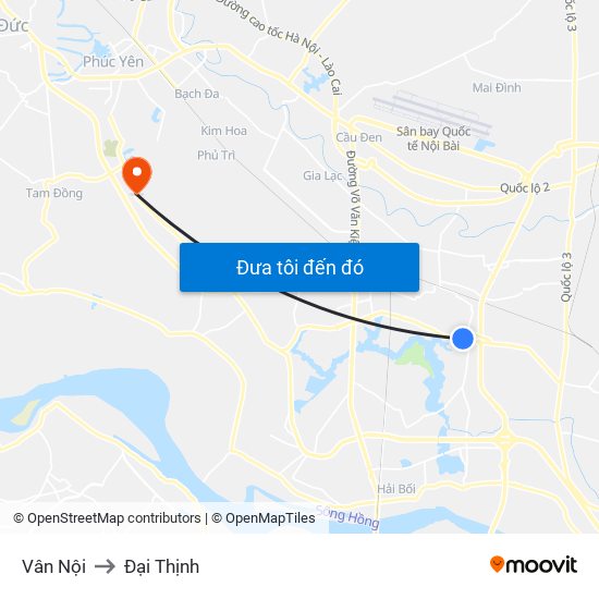 Vân Nội to Đại Thịnh map