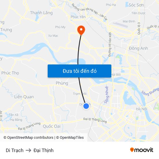 Di Trạch to Đại Thịnh map