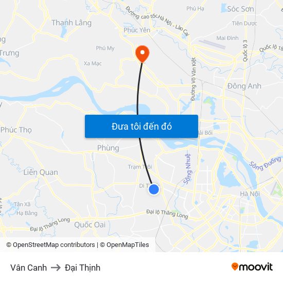Vân Canh to Đại Thịnh map
