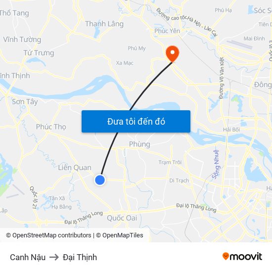 Canh Nậu to Đại Thịnh map