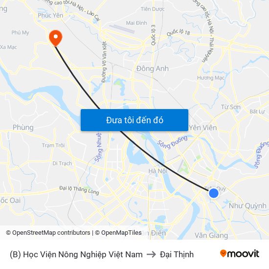 (B) Học Viện Nông Nghiệp Việt Nam to Đại Thịnh map
