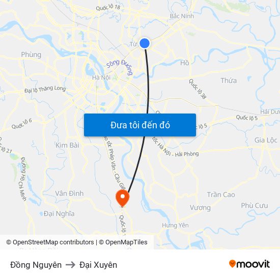 Đồng Nguyên to Đại Xuyên map