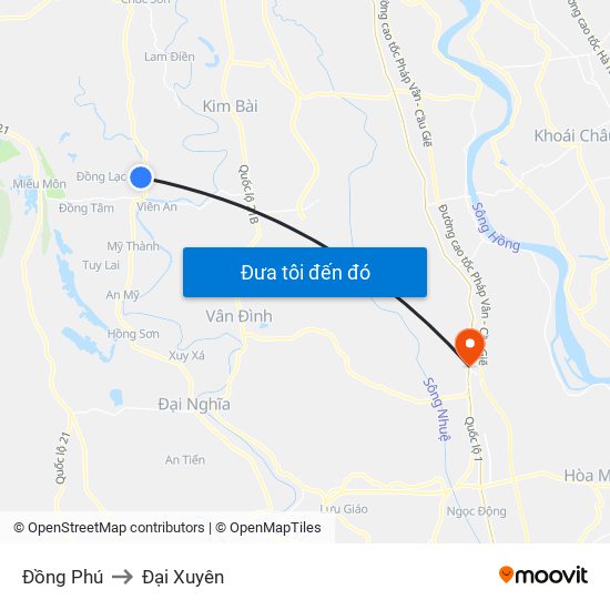 Đồng Phú to Đại Xuyên map