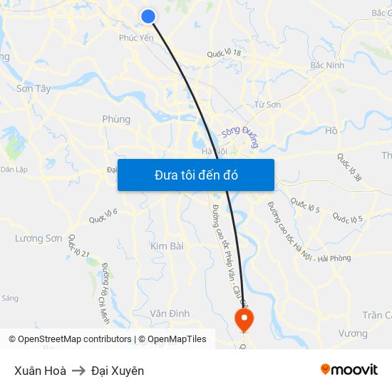 Xuân Hoà to Đại Xuyên map