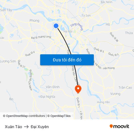 Xuân Tảo to Đại Xuyên map