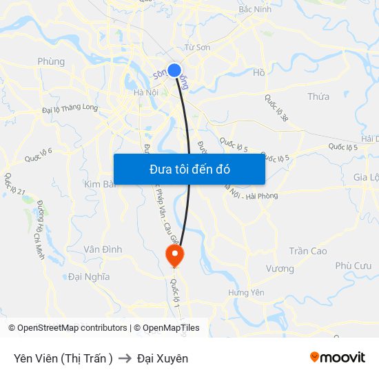 Yên Viên (Thị Trấn ) to Đại Xuyên map