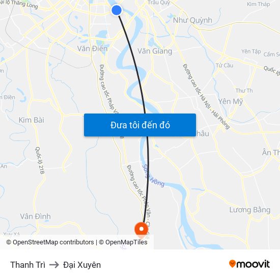 Thanh Trì to Đại Xuyên map