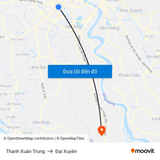 Thanh Xuân Trung to Đại Xuyên map