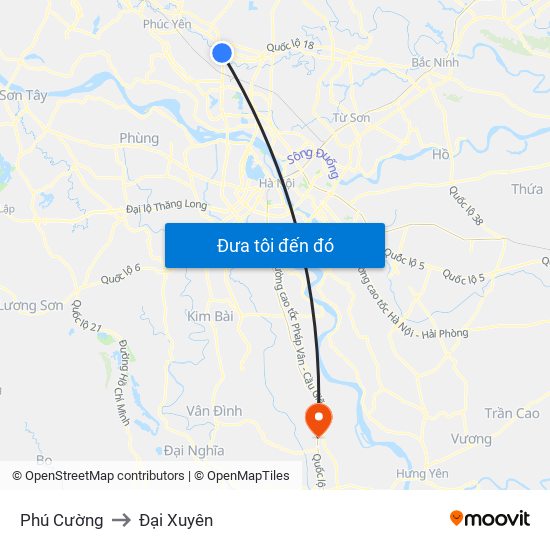 Phú Cường to Đại Xuyên map