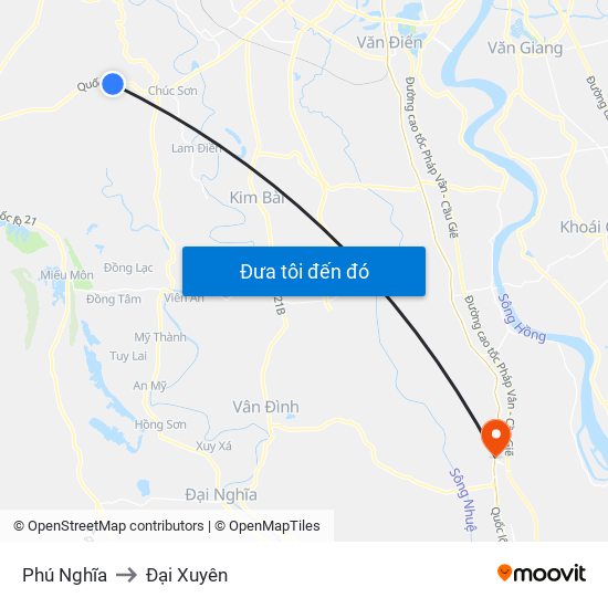 Phú Nghĩa to Đại Xuyên map