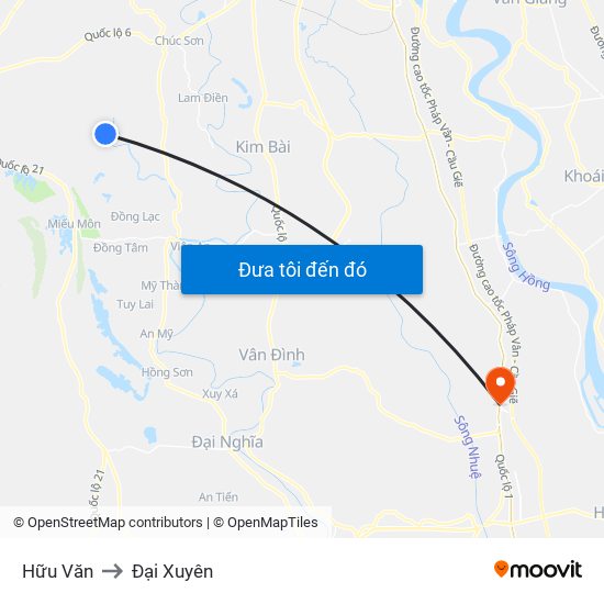 Hữu Văn to Đại Xuyên map