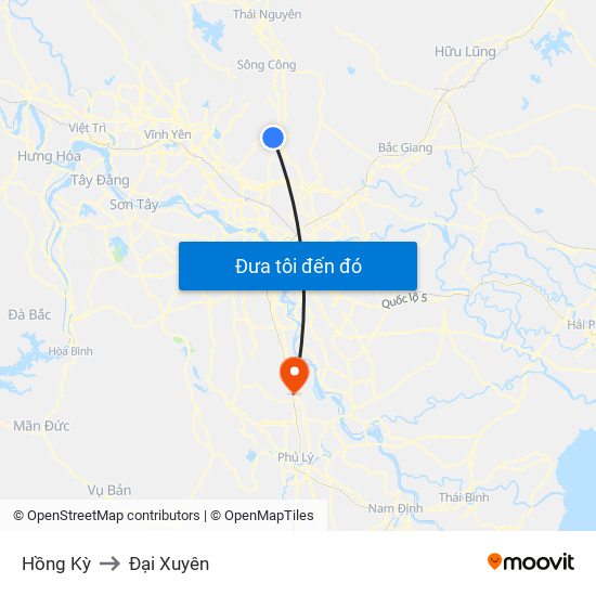 Hồng Kỳ to Đại Xuyên map