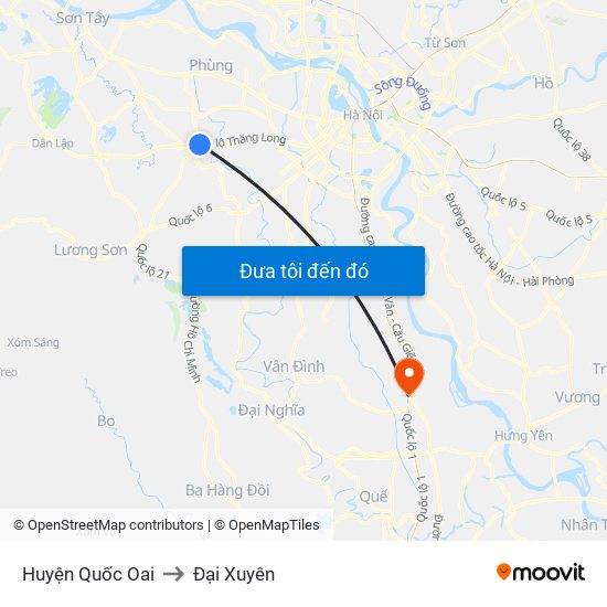 Huyện Quốc Oai to Đại Xuyên map