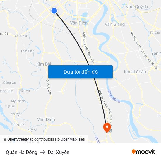 Quận Hà Đông to Đại Xuyên map