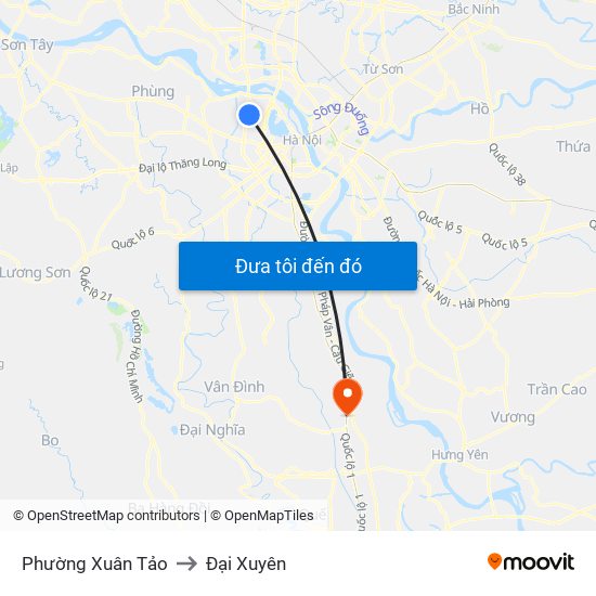 Phường Xuân Tảo to Đại Xuyên map