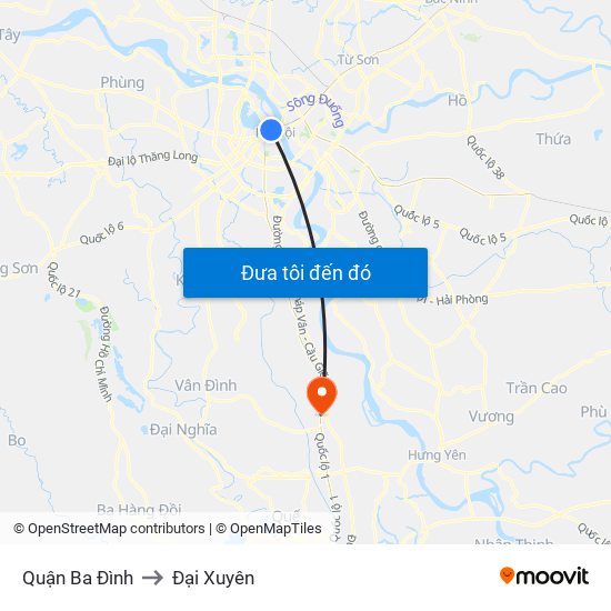 Quận Ba Đình to Đại Xuyên map