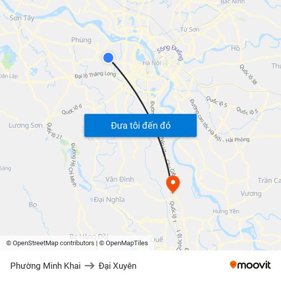 Phường Minh Khai to Đại Xuyên map