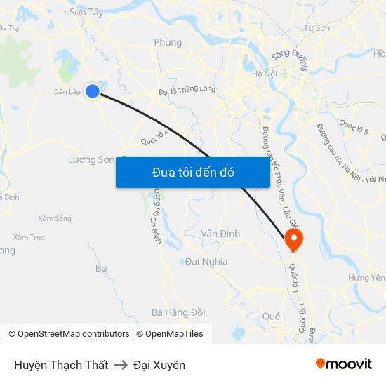 Huyện Thạch Thất to Đại Xuyên map