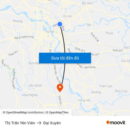 Thị Trấn Yên Viên to Đại Xuyên map