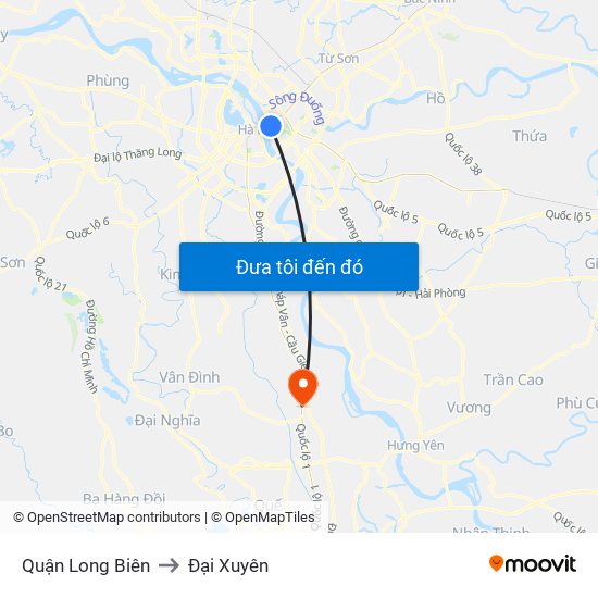 Quận Long Biên to Đại Xuyên map