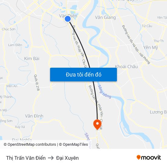 Thị Trấn Văn Điển to Đại Xuyên map