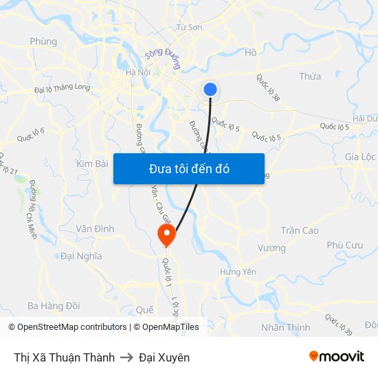 Thị Xã Thuận Thành to Đại Xuyên map