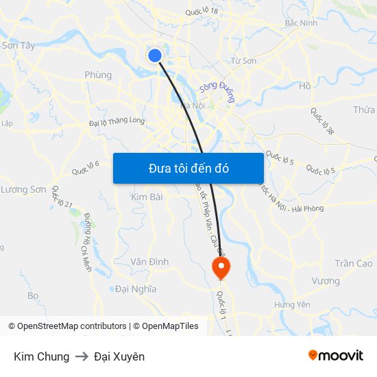 Kim Chung to Đại Xuyên map