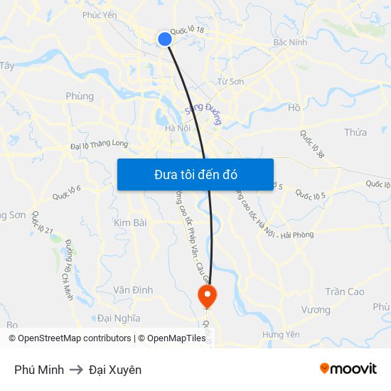 Phú Minh to Đại Xuyên map