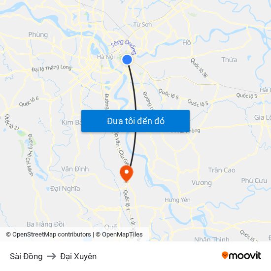 Sài Đồng to Đại Xuyên map