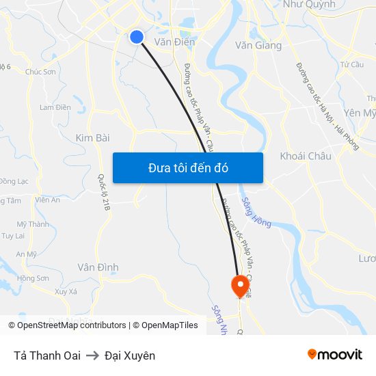 Tả Thanh Oai to Đại Xuyên map