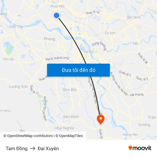Tam Đồng to Đại Xuyên map
