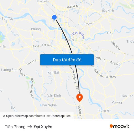 Tiền Phong to Đại Xuyên map