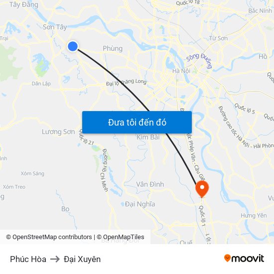 Phúc Hòa to Đại Xuyên map